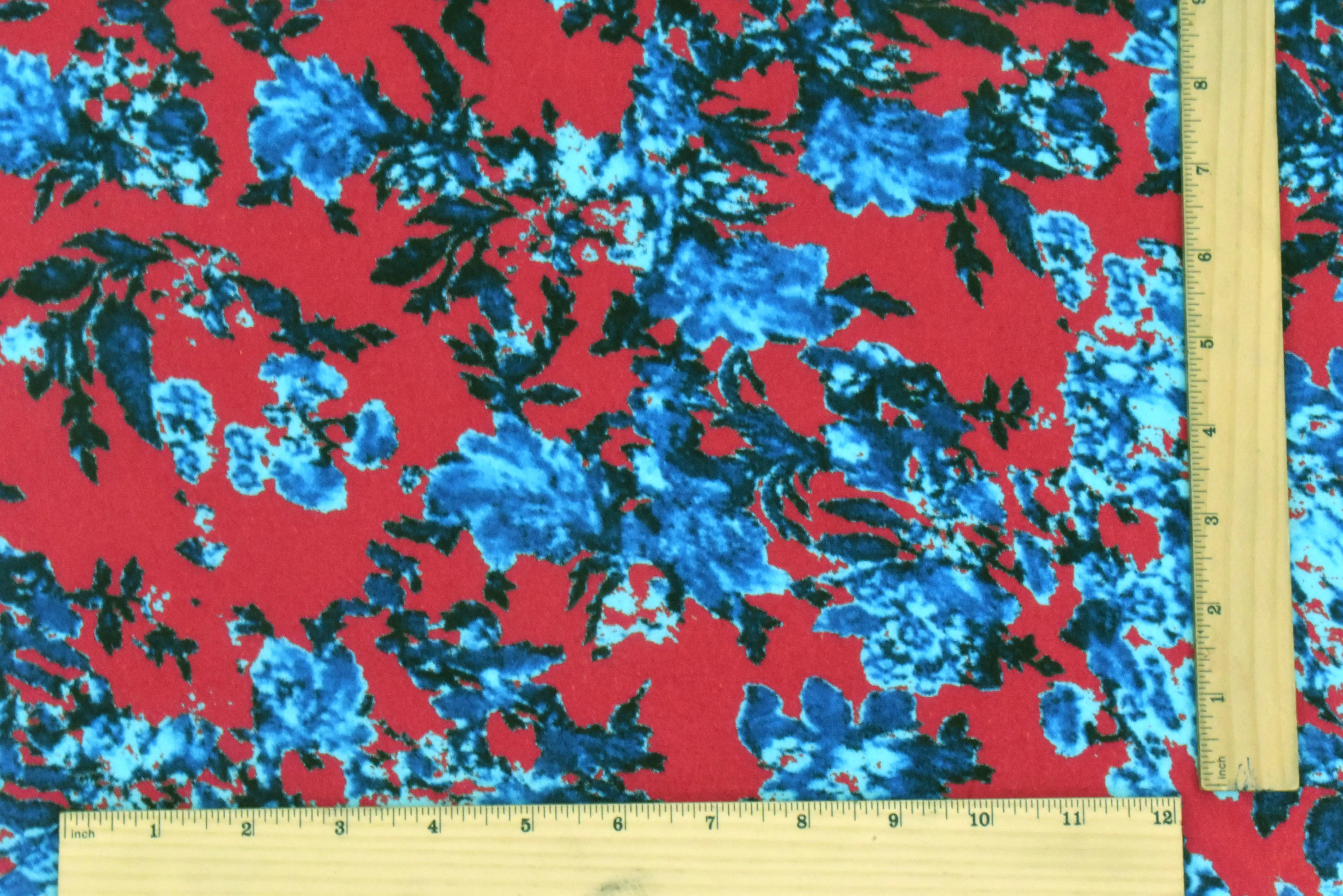 1 1/2 YD PC-Blue-Red-Multi Famous Designer Floral Printed Rayon Gauze Fabric