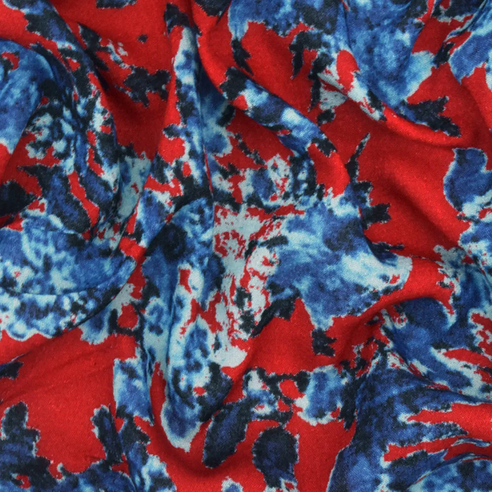 1 1/2 YD PC-Blue-Red-Multi Famous Designer Floral Printed Rayon Gauze Fabric