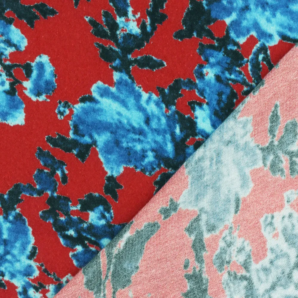 1 1/2 YD PC-Blue-Red-Multi Famous Designer Floral Printed Rayon Gauze Fabric