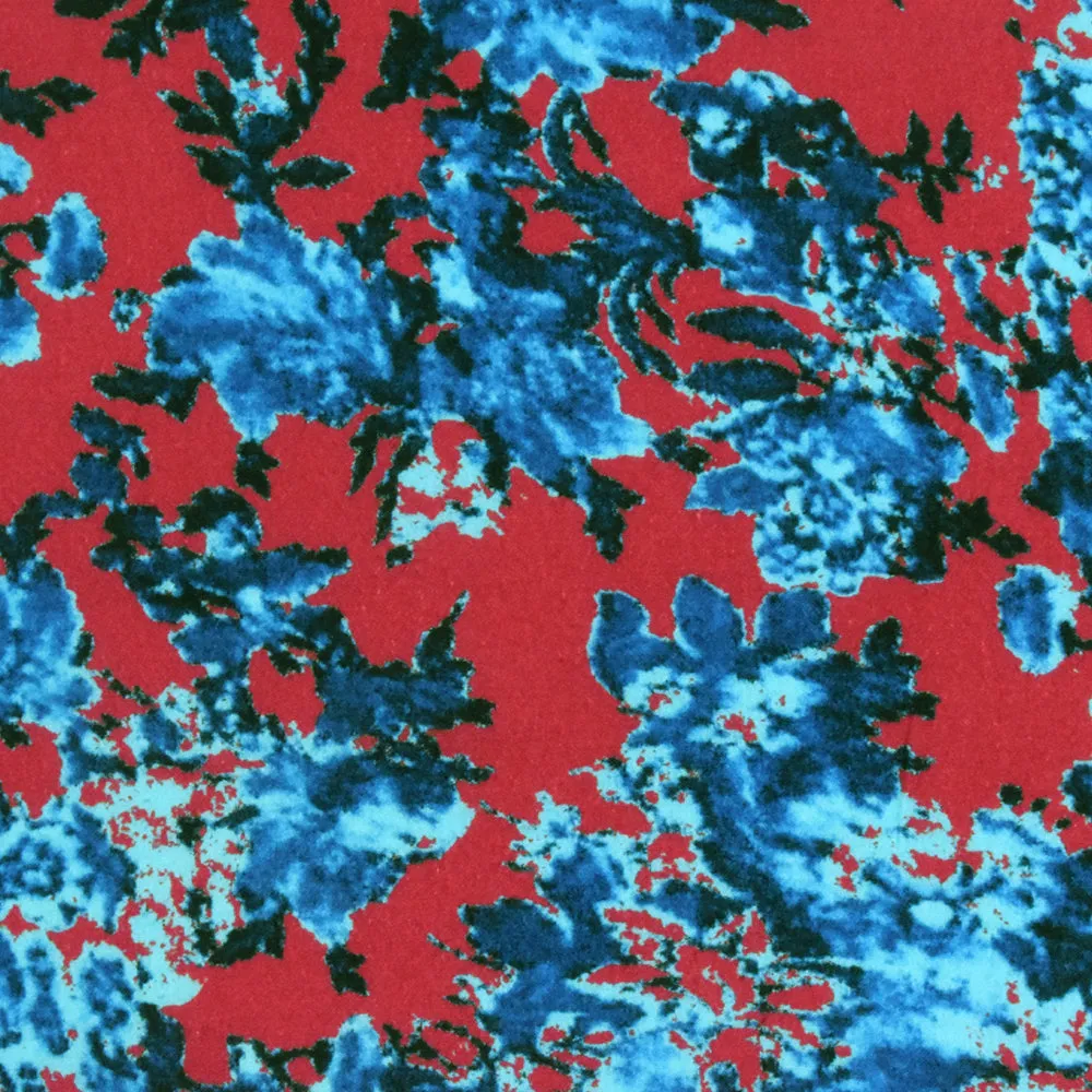 1 1/2 YD PC-Blue-Red-Multi Famous Designer Floral Printed Rayon Gauze Fabric