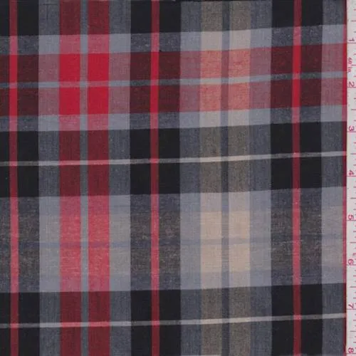 2 3/8 YD PC-Tan/Red/Beige Plaid Shirting Fabric