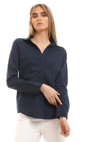 34155 Navy Blue Buttoned Down Basic Shirt