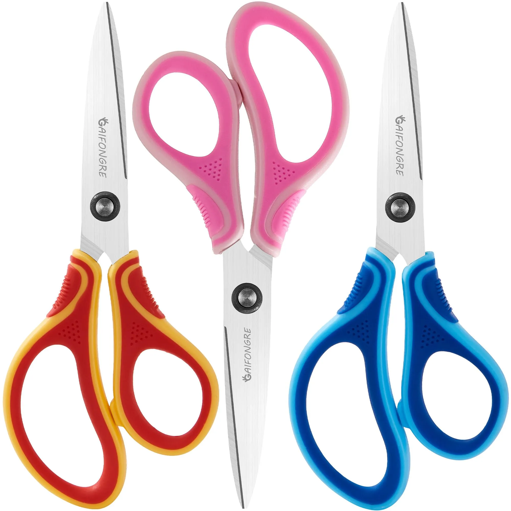 7" Student Scissors Set of 3-pack,Children Scissors, Pointed Tip Blades For Kids,Kids Scissors Ages 8-10 8-12 8-16 for School Crafting Project,Great for DIY, Arts, Home, Red/Pink/Blue