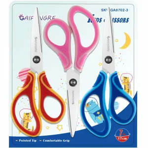 7" Student Scissors Set of 3-pack,Children Scissors, Pointed Tip Blades For Kids,Kids Scissors Ages 8-10 8-12 8-16 for School Crafting Project,Great for DIY, Arts, Home, Red/Pink/Blue