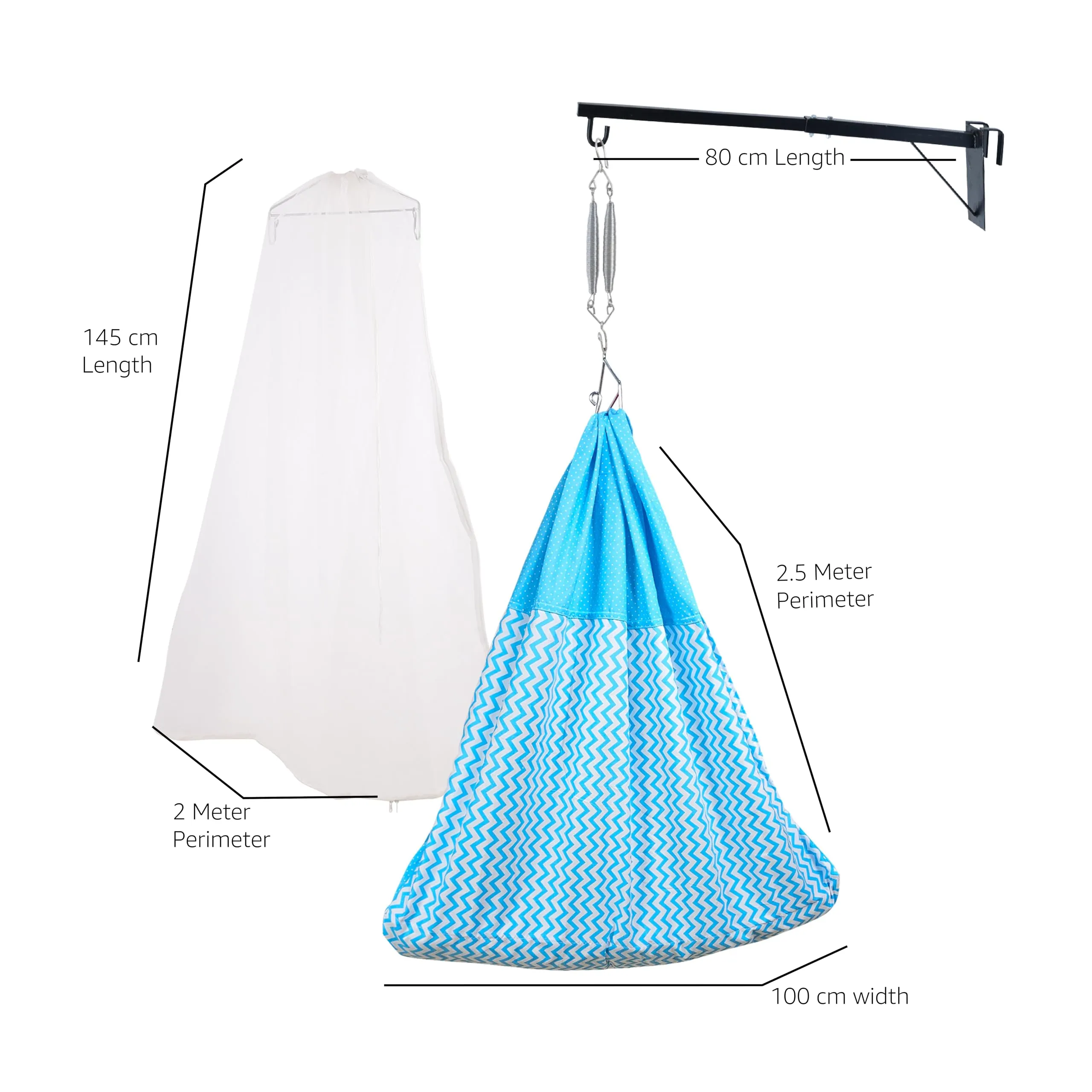 Beetot New Born Baby Swing Cradle (Jhula) Set|Cradle Swing, Mosquito Net, Spring, Triangle Hanger, Window Hanger|Weight Capacity Up To 20Kg|Age From 0-12 Months|Jhula (Sky Blue) - Cradle, Cotton