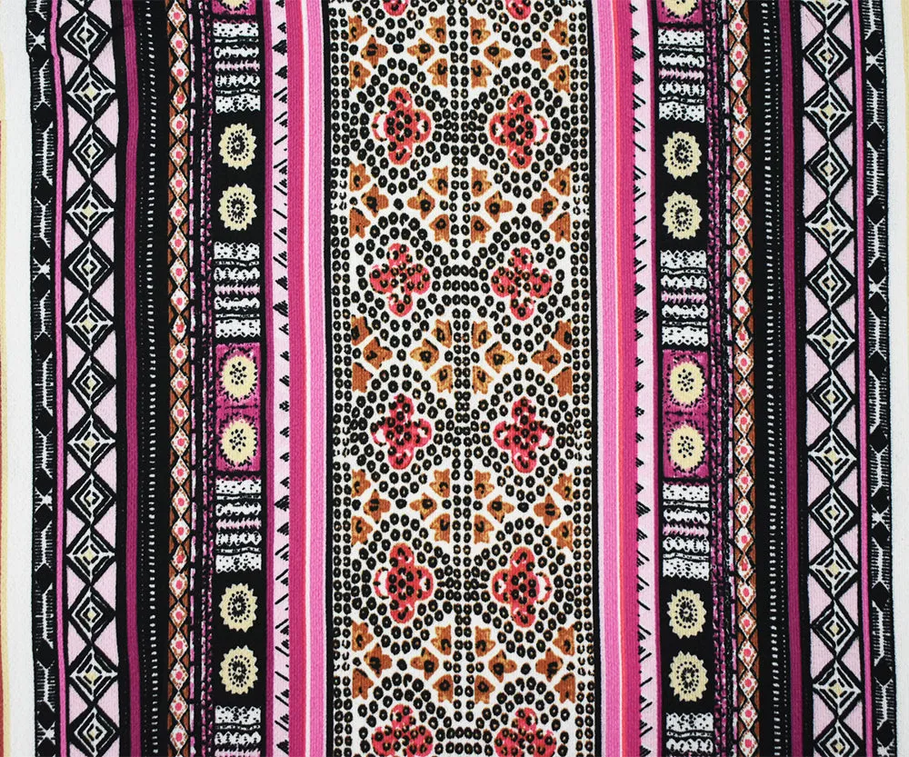 Black-Pink Polyester Tribal Stripes Printed Crepe Texture Georgette Fabric