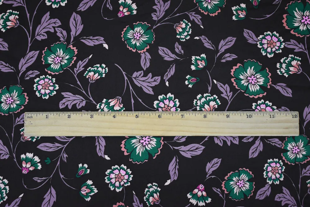 Black-Purple-Multi Floral Printed Poly Charmeuse Woven Fabric