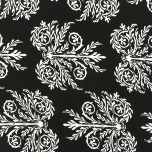 Black-White Fancy Crest Printed Momie Georgette Woven Fabric