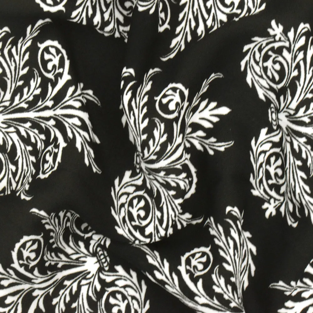 Black-White Fancy Crest Printed Momie Georgette Woven Fabric