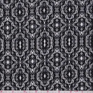 Black/Pewter Diamond Medallion Chevron Techno Crepe Knit Fabric