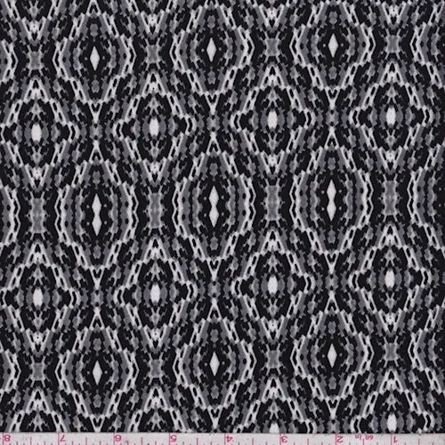 Black/Pewter Diamond Medallion Chevron Techno Crepe Knit Fabric