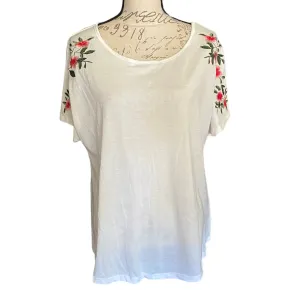 Bloomchic Embroidered White Floral Short Sleeve Top Size 12