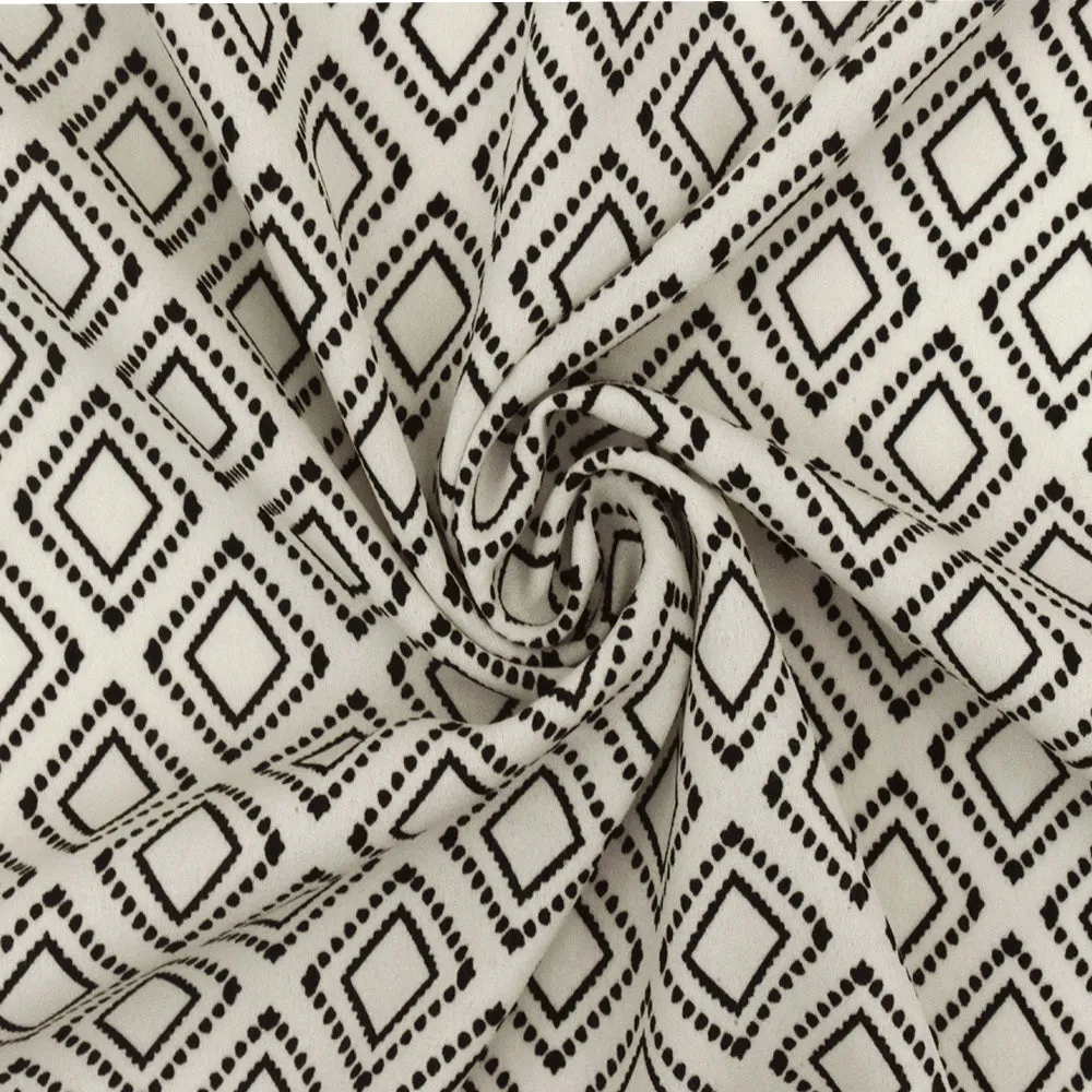 Bone Ivory-Black Famous Designer Diamond Mark Printed Georgette Fabric