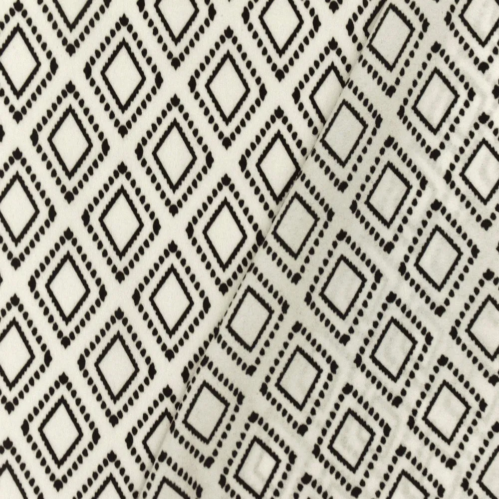 Bone Ivory-Black Famous Designer Diamond Mark Printed Georgette Fabric