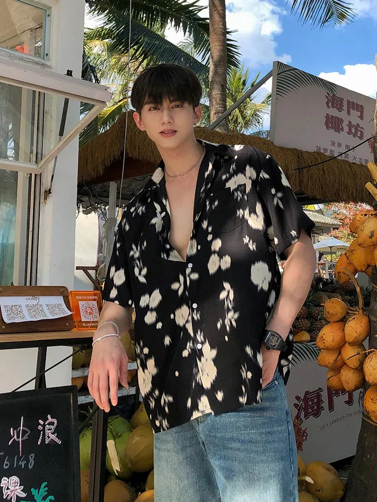 Bonsir Vintage Shirts Men Beach Style Chic Floral Soft Summer All-match Loose Couple Tops Harajuku Single Breasted Clothes Retro Unisex