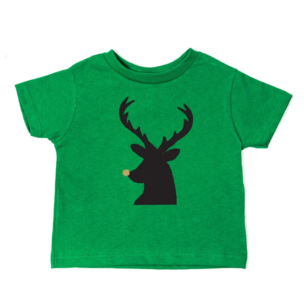 Christmas Black Reindeer with Glitter Nose Toddler Short Sleeve T-Shirts