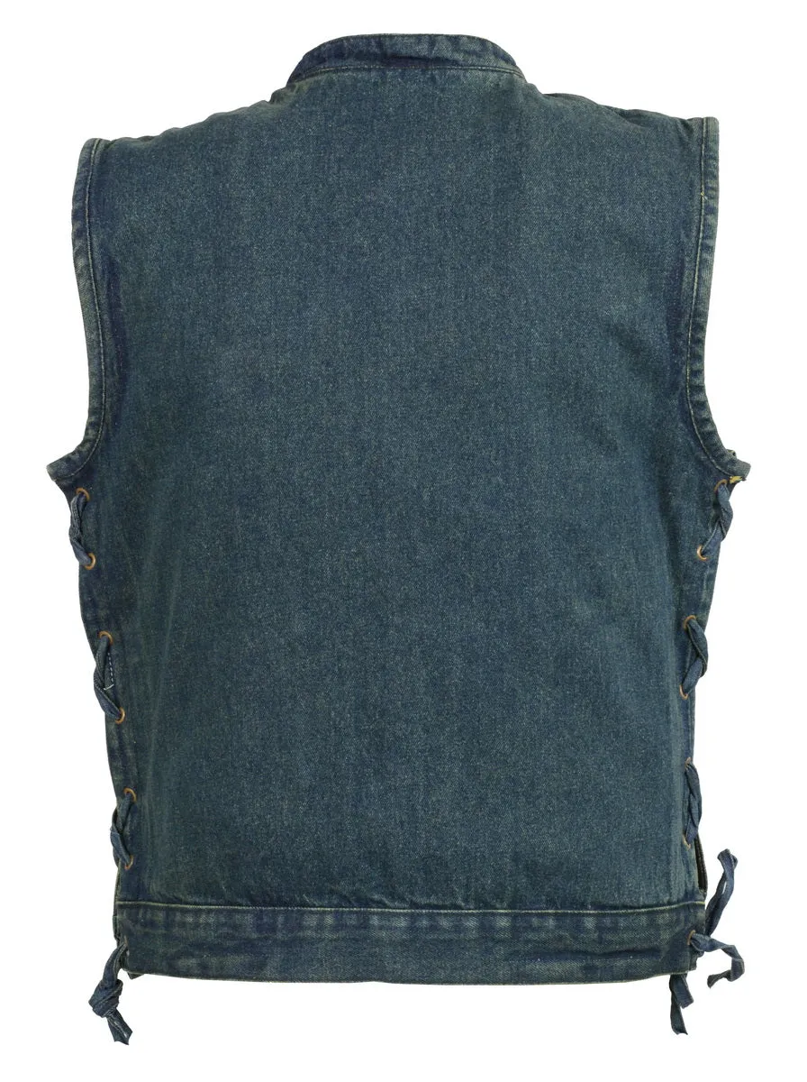 Club Vest CVM3002 Men's Classic Blue Side Lace Denim Vest with Dual Front Closure