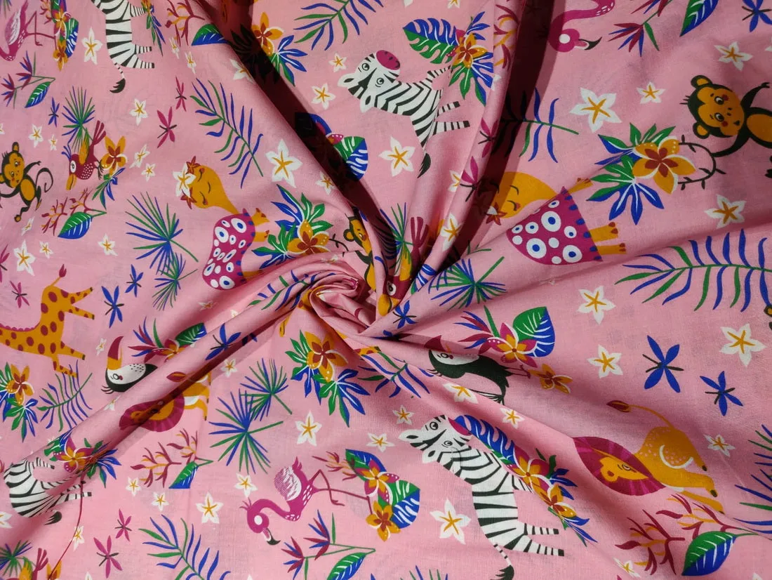 COTTON POPLIN CUTE PINK JUNGLE PRINT 58&quot; wide [11494]