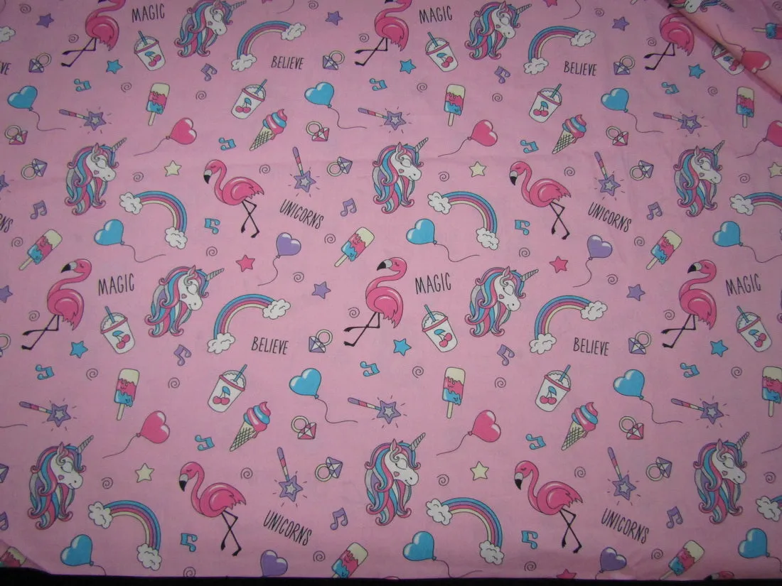 COTTON POPLIN PINK BABY PRINT UNICORN 58" WIDE