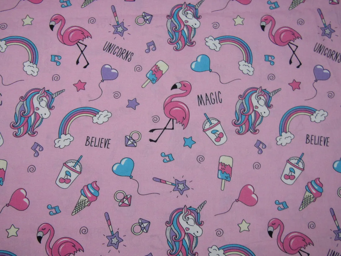 COTTON POPLIN PINK BABY PRINT UNICORN 58" WIDE