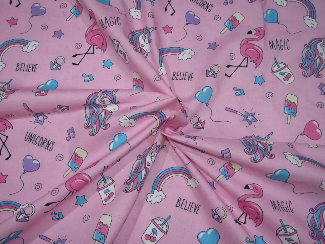 COTTON POPLIN PINK BABY PRINT UNICORN 58" WIDE