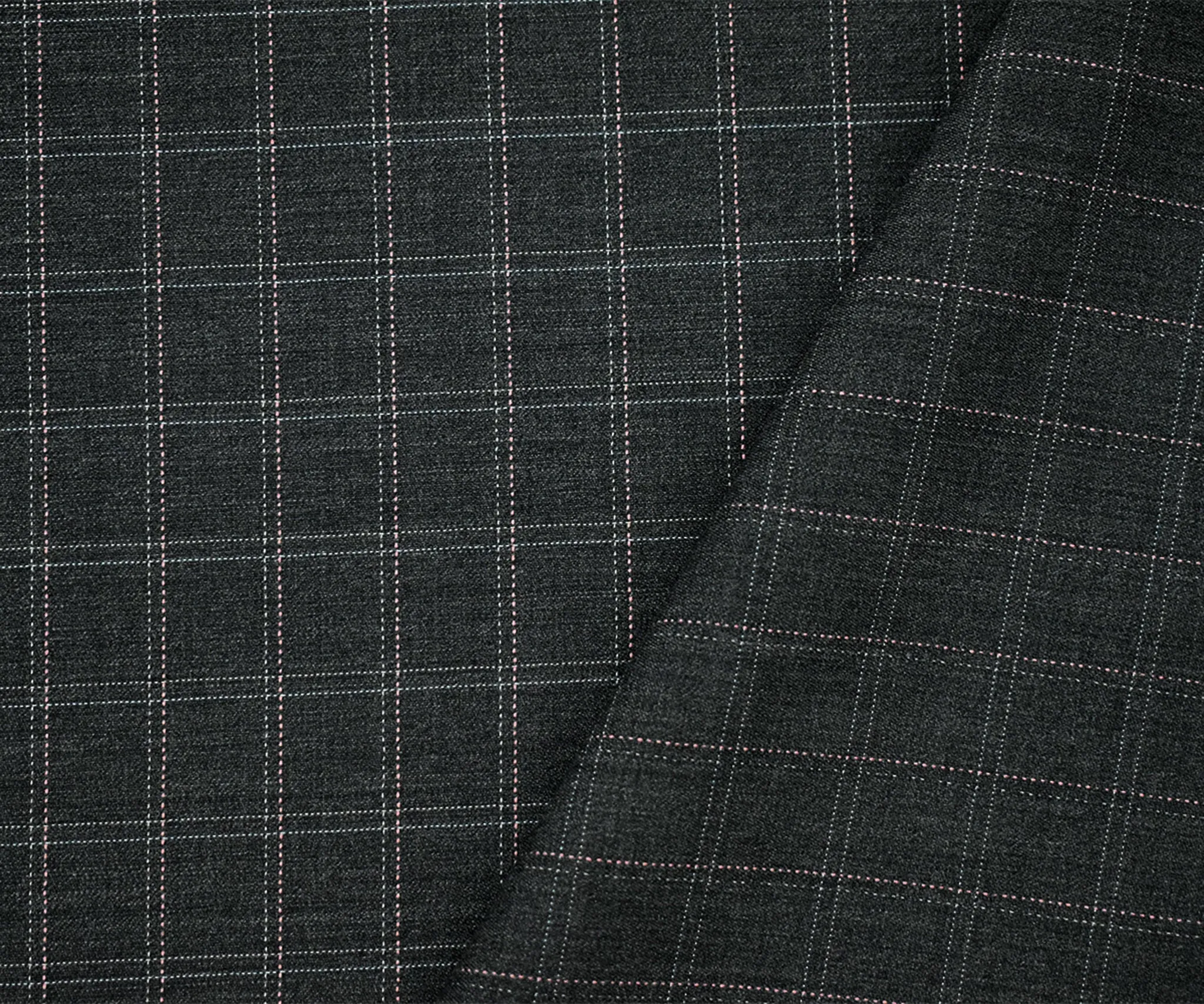 Dark Gray-Pink-Multi Wool Blend Twill Woven Shirting Fabric