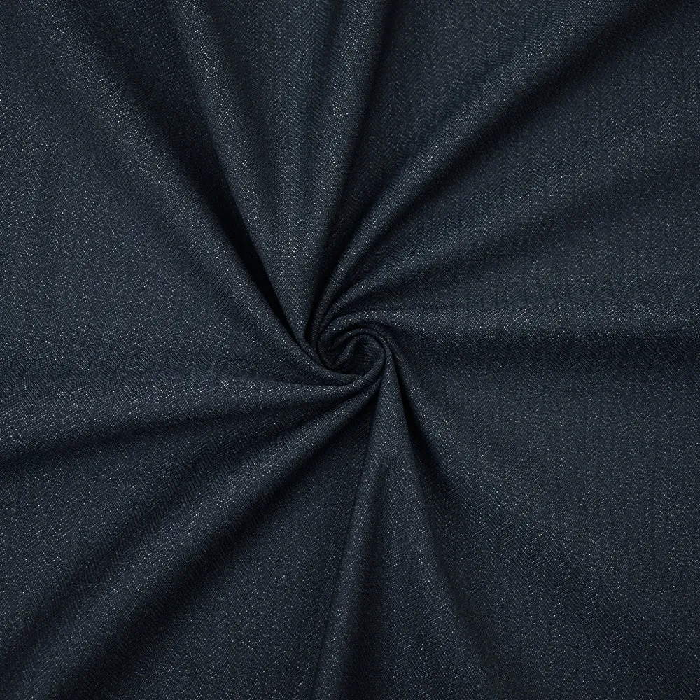 Deep Blue-Gray Poly-Wool Herringbone Stretch Suiting Woven Fabric