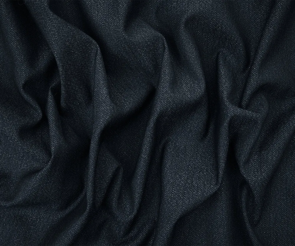 Deep Blue-Gray Poly-Wool Herringbone Stretch Suiting Woven Fabric