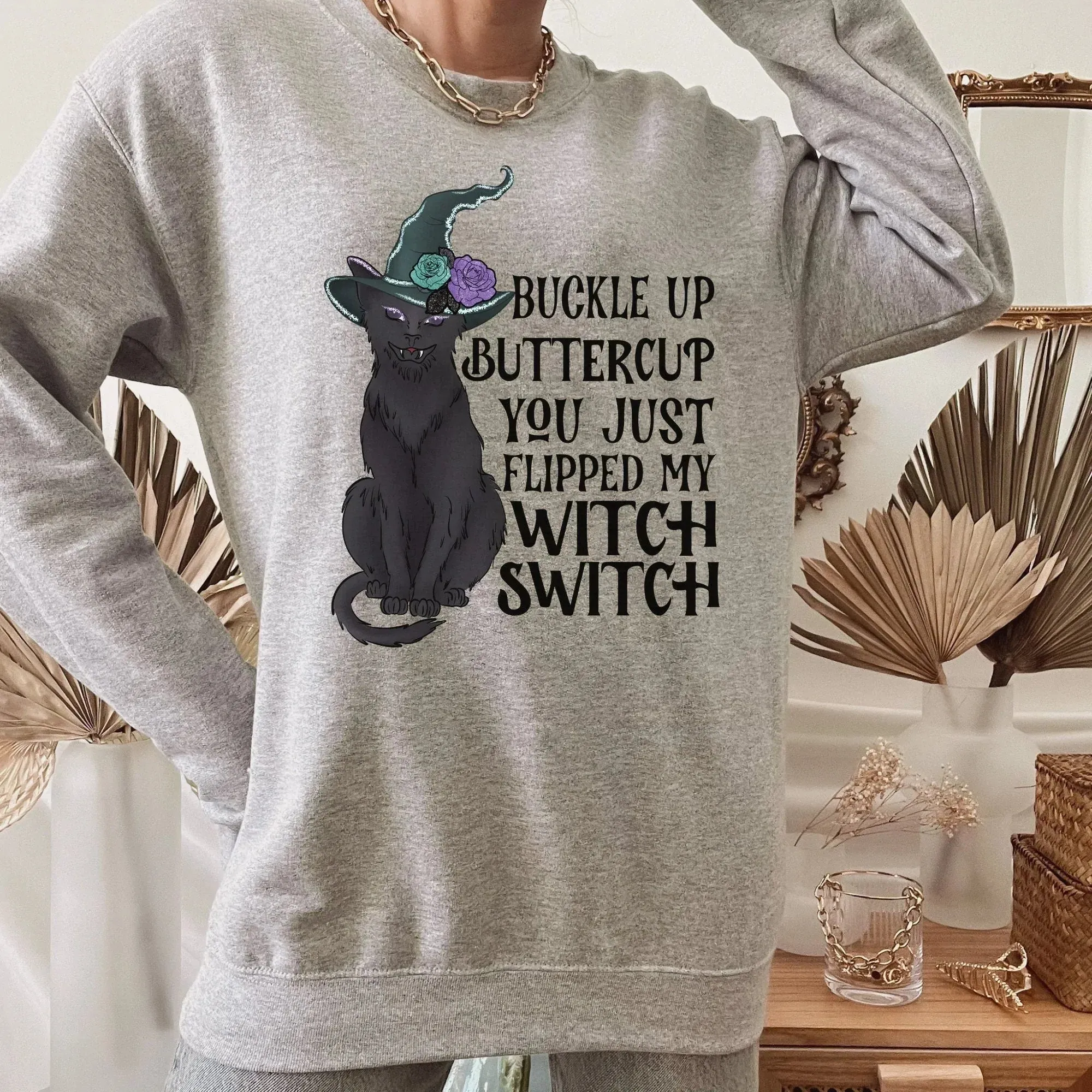 Funny Halloween Shirt, Black Cat Shirt, Gothic Shirt, Witchy Vibes, Pastel Halloween Sweatshirt, Magical Witch Hat Cat Shirt, Goth Style