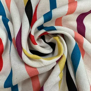 Ivory Rayon Multi Color Print Stripe Shirting Fabric