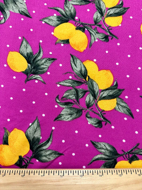 Magenta Lemon Polka Dot Print Double Brushed Jersey Knit Fabric