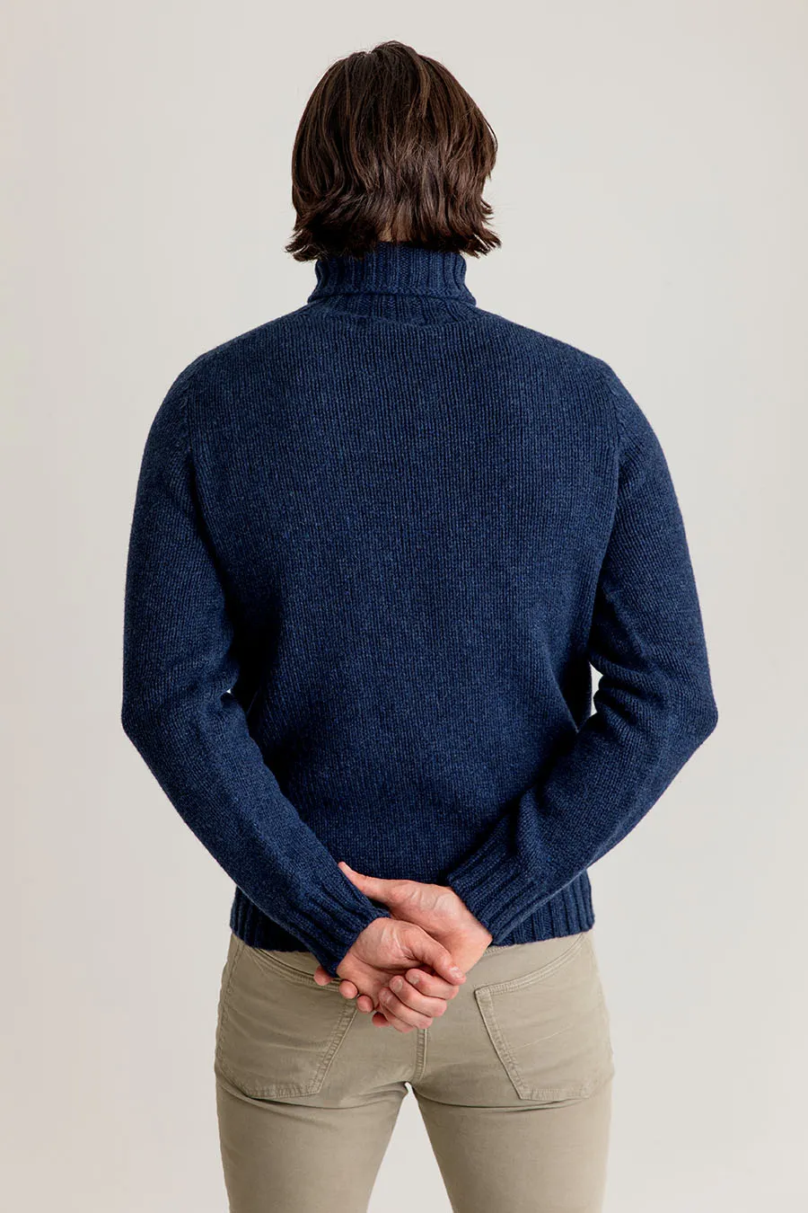 Mens Chunky Geelong Superfine Lambs wool Polo Neck Jumper - Navy