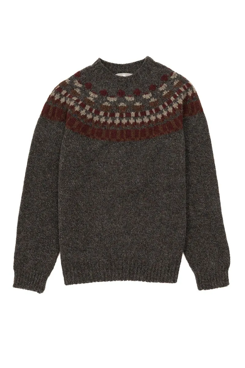 Mens Fair isle Staffa Yoke Jumper - Dark Grey