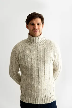 Mens Natural Ribbed Polo Neck Jumper - undyed