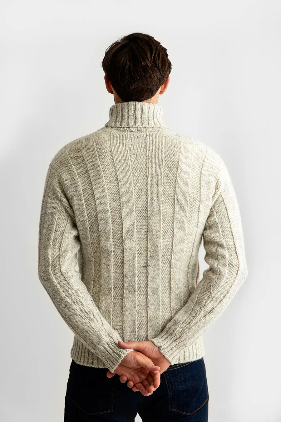 Mens Natural Ribbed Polo Neck Jumper - undyed