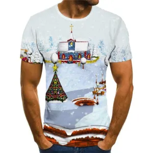 New Year T shirts Men Christmas T shirts Funny Snow Tshirt Printed Short Sleeve