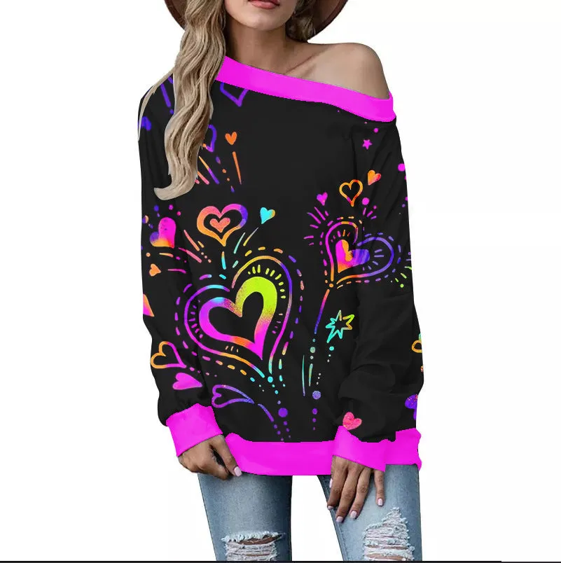 Off-Shoulder Sweater – Stylish Printed Long Sleeve Top