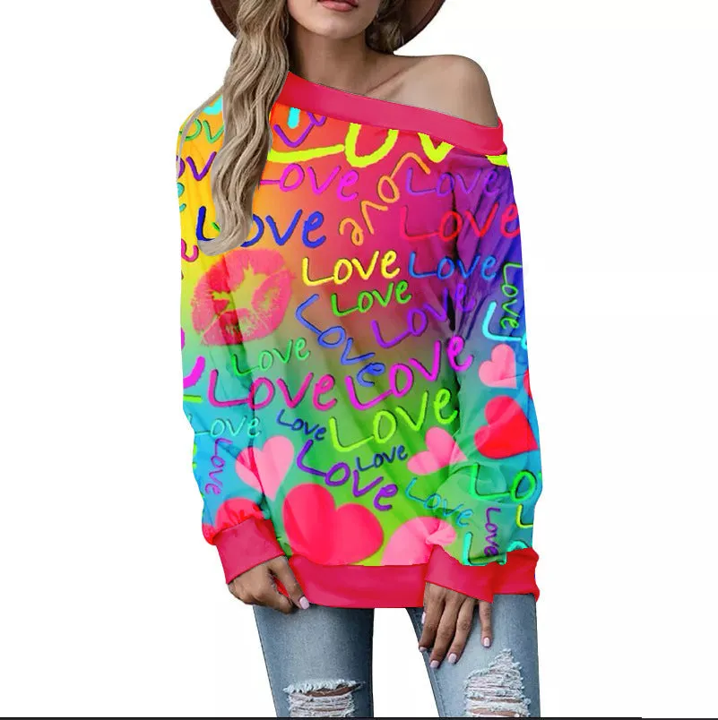 Off-Shoulder Sweater – Stylish Printed Long Sleeve Top