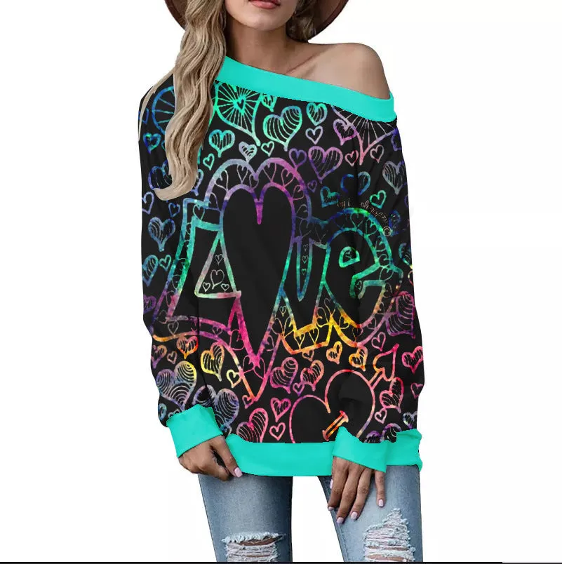 Off-Shoulder Sweater – Stylish Printed Long Sleeve Top