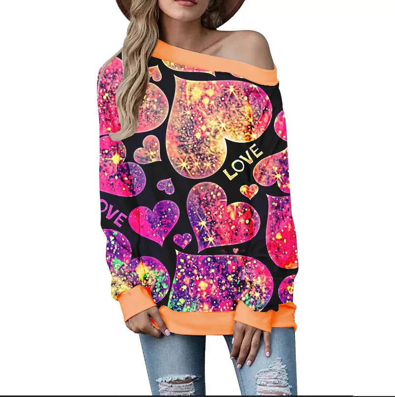 Off-Shoulder Sweater – Stylish Printed Long Sleeve Top