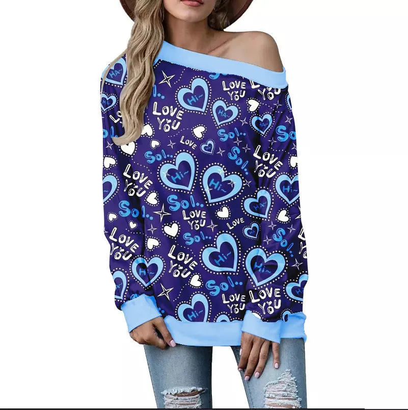 Off-Shoulder Sweater – Stylish Printed Long Sleeve Top