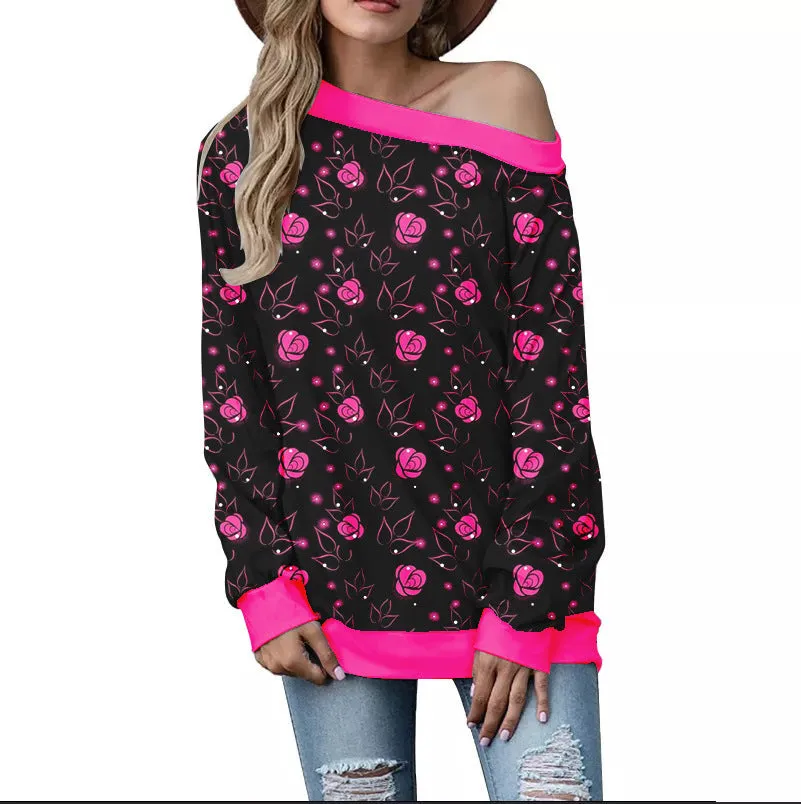 Off-Shoulder Sweater – Stylish Printed Long Sleeve Top