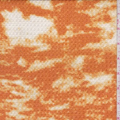 Orange/Gold Camo Print Bubble Thermal Knit Fabric