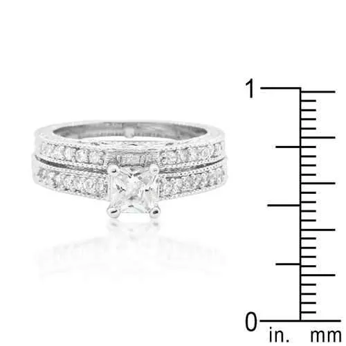 Princess Cut Filigree Bridal Ring Set