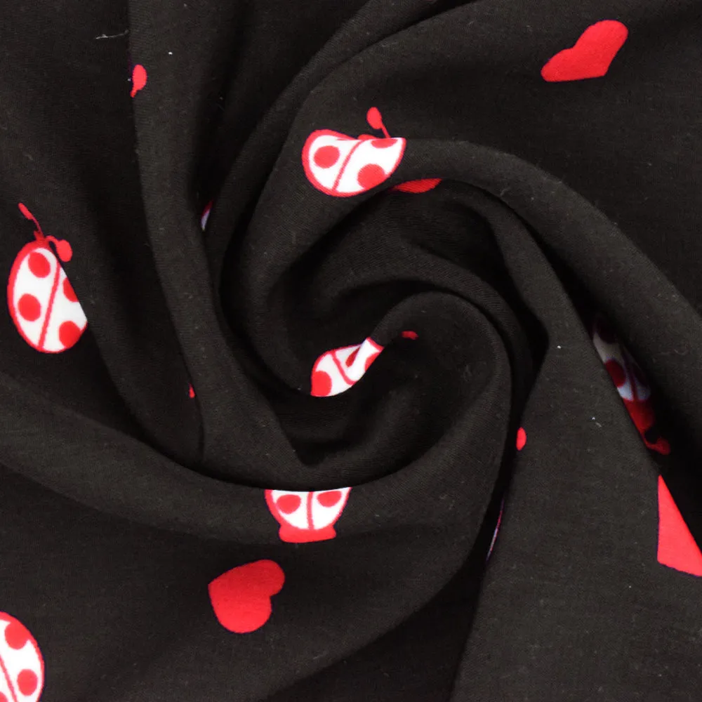 Red-Black-White Love Bug Printed Faille Fabric