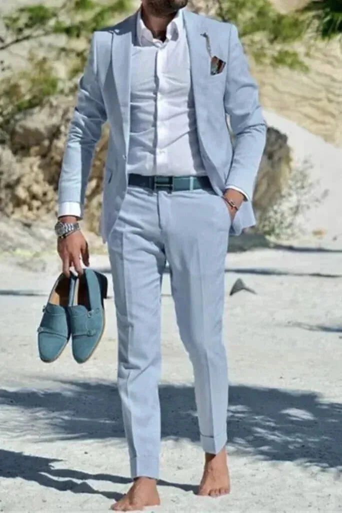 Sky blue two-piece wedding suit for men