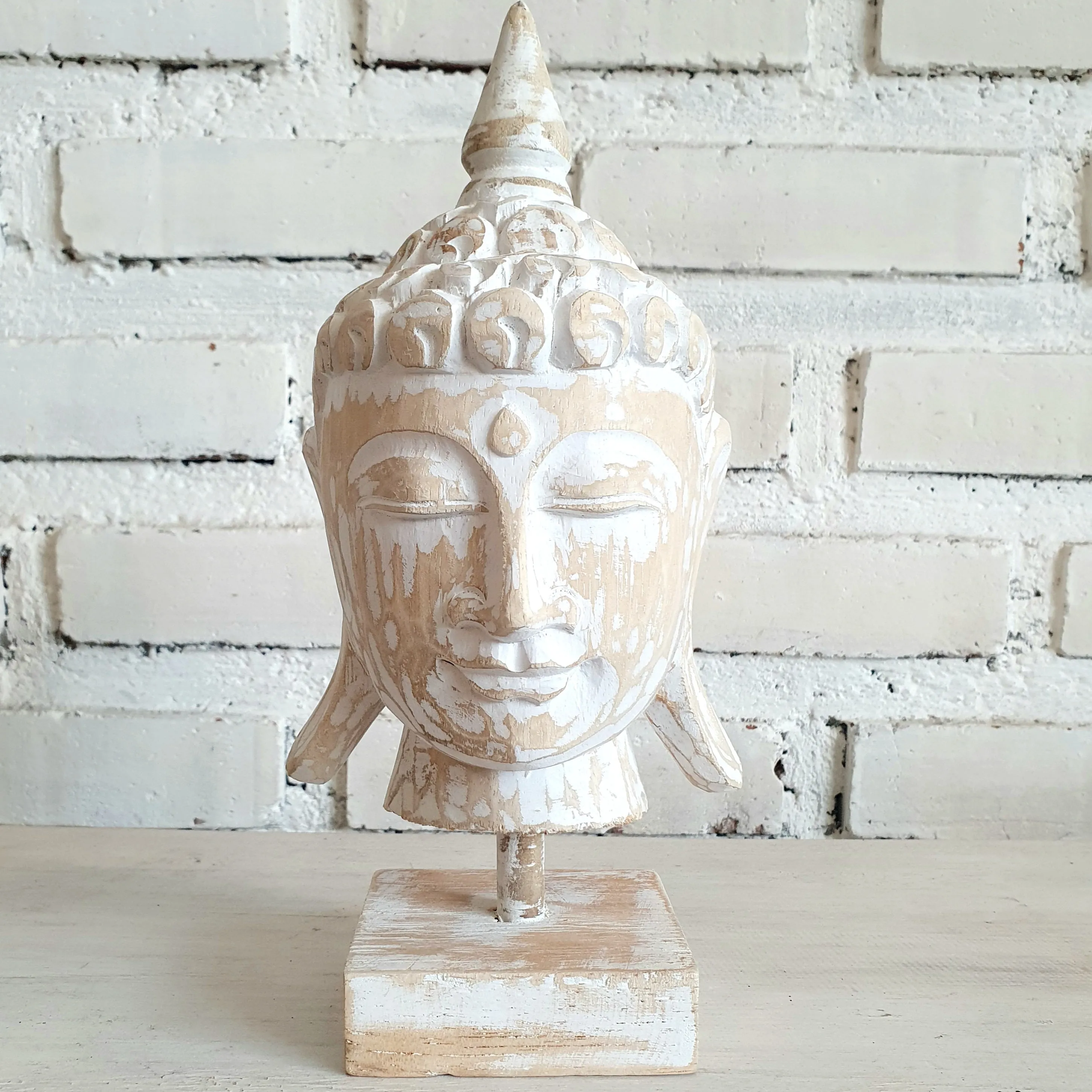 Small Wooden Buddha Head with Stand