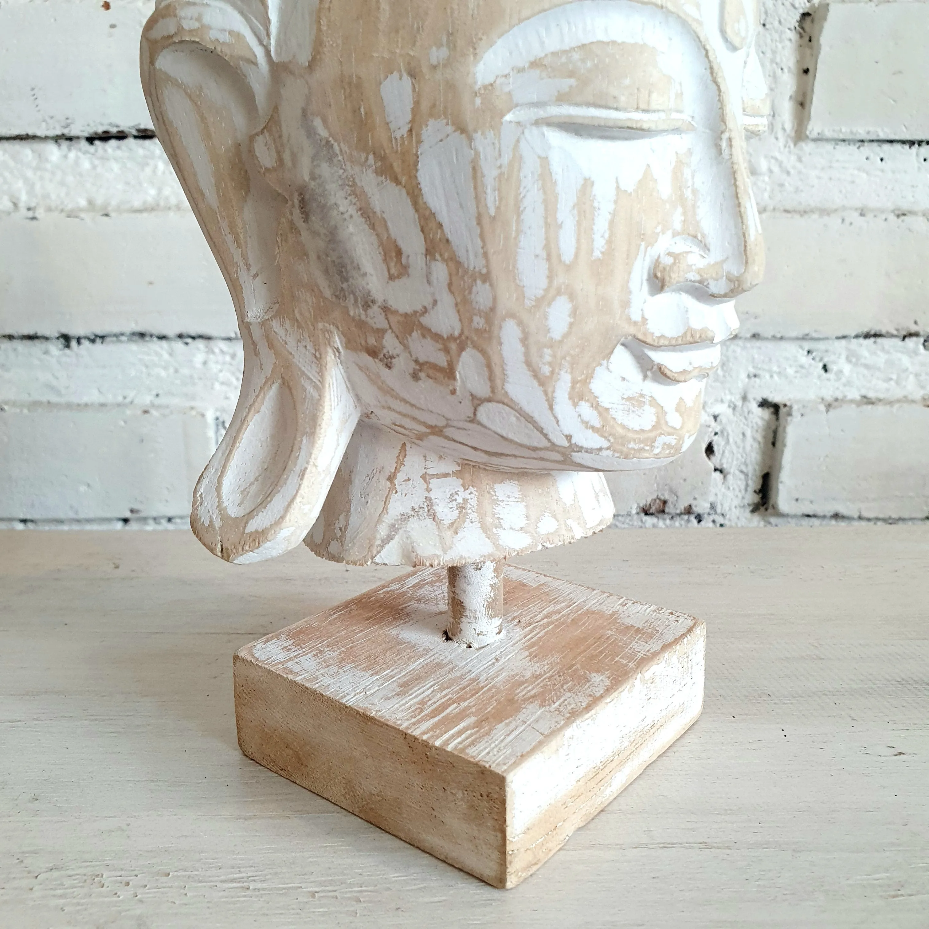 Small Wooden Buddha Head with Stand