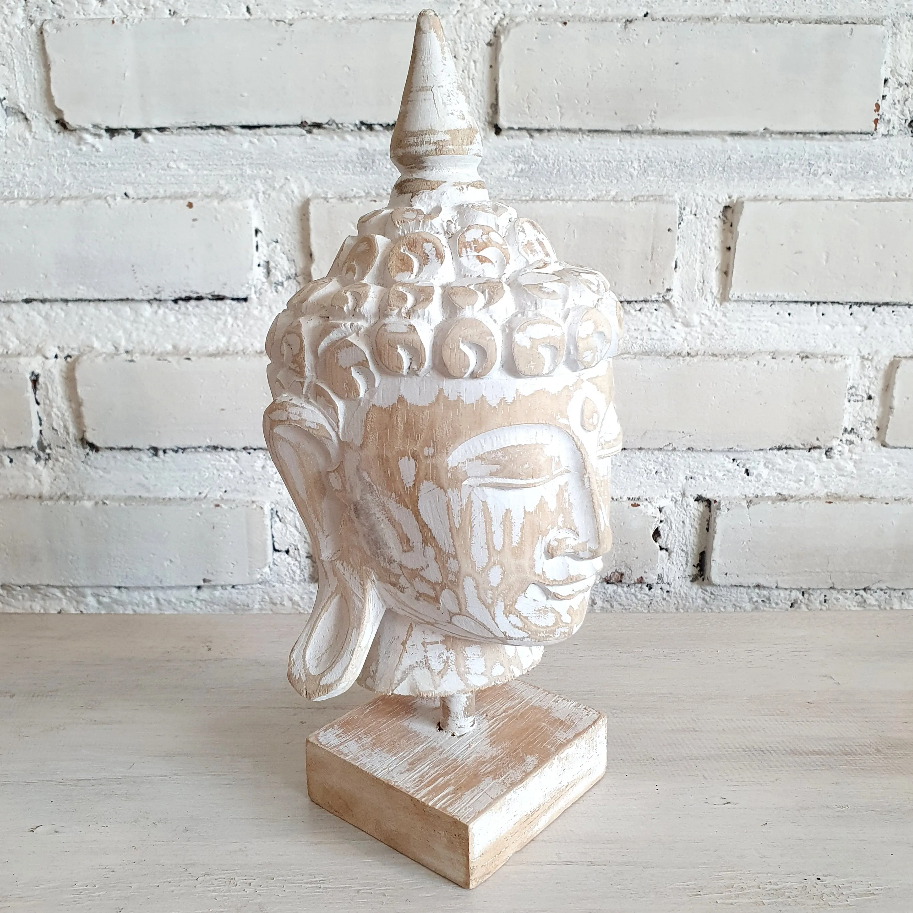 Small Wooden Buddha Head with Stand