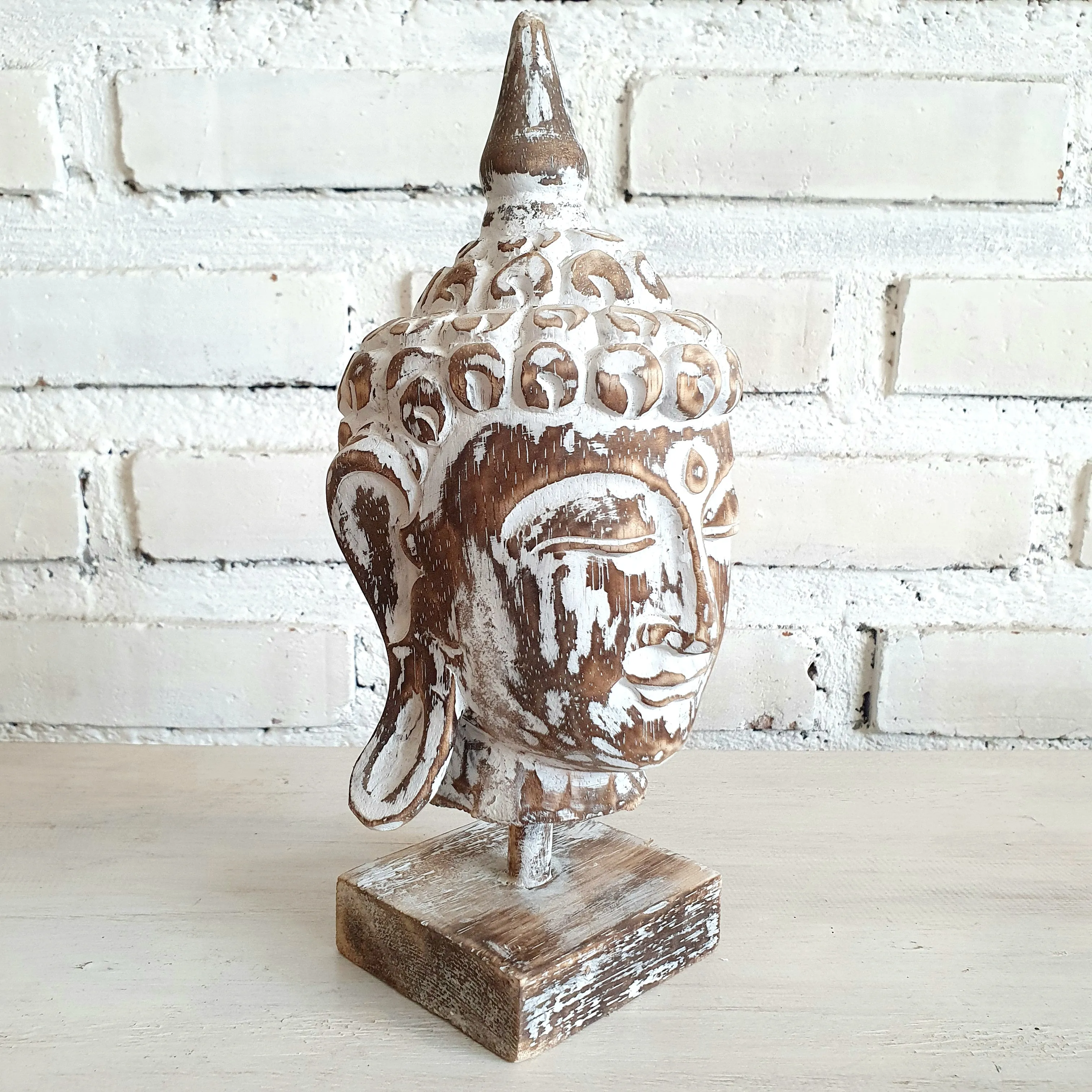 Small Wooden Buddha Head with Stand